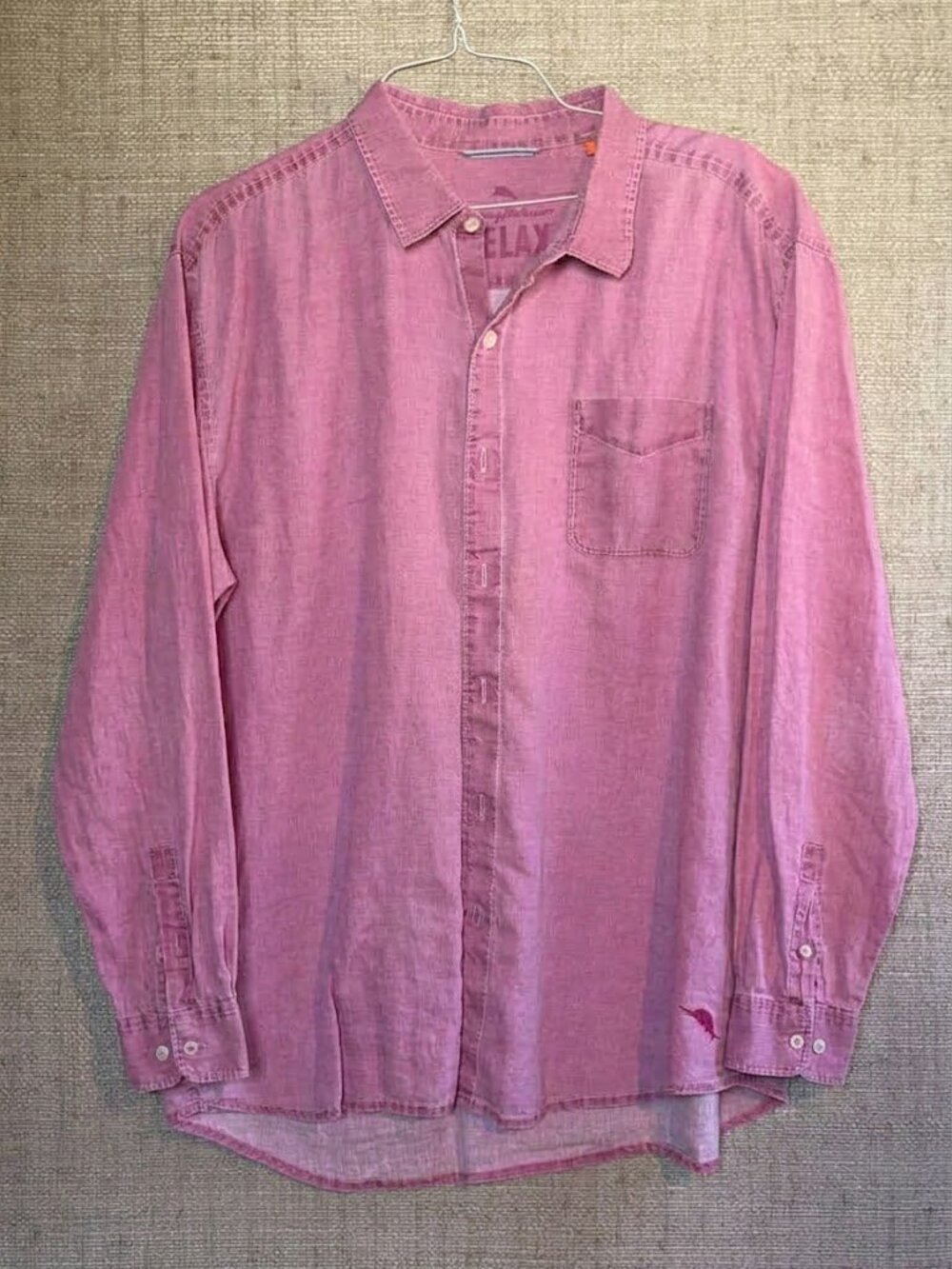 Tommy Bahama Washed Linen Pink Long-Sleeve Casual Button-Down Shirt